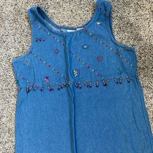 Vintage Koret beaded embroidered spring Denim sleeveless jumper Dress
